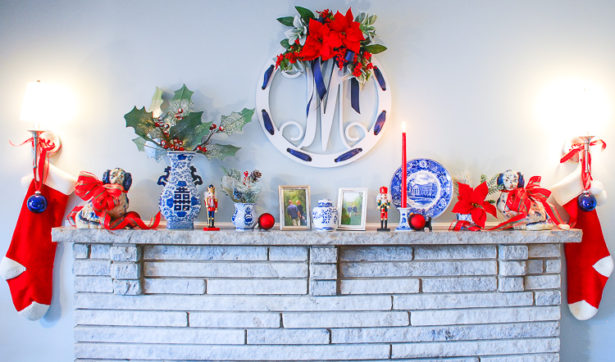 Blue And White Mantel Decor Fall To Christmas Pender Peony A