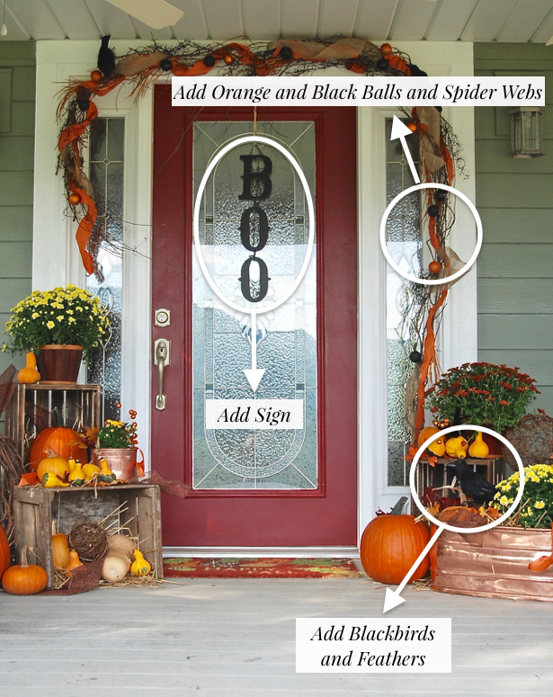 Transition your porch from fall decor to halloween in just 3 easy steps. 