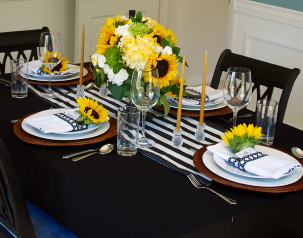 Cabin Tablescape  Black, Yellow, and White Table Decor