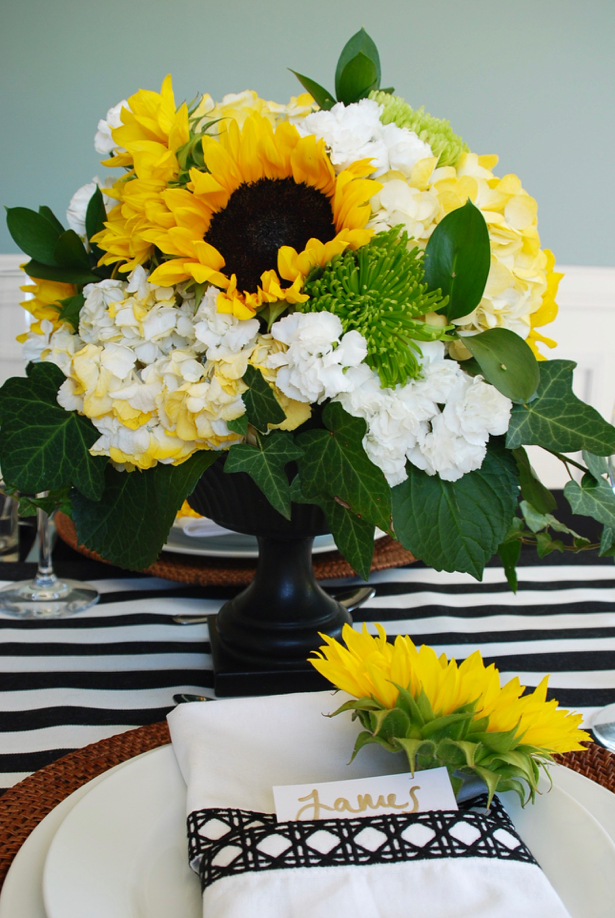 Cabin Tablescape  Black, Yellow, and White Table Decor