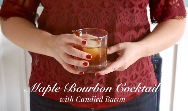 Wow Thanksgiving guests with a maple bourbon cocktail garnished with candied bacon