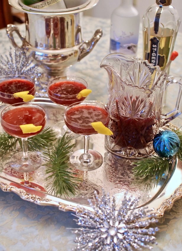 Try a bubbly blackberry cocktail with champagne, st. germain, vodka for a delightful New Year's Eve celebration drink.