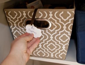 Entryway closet makeover: use bins to store contents