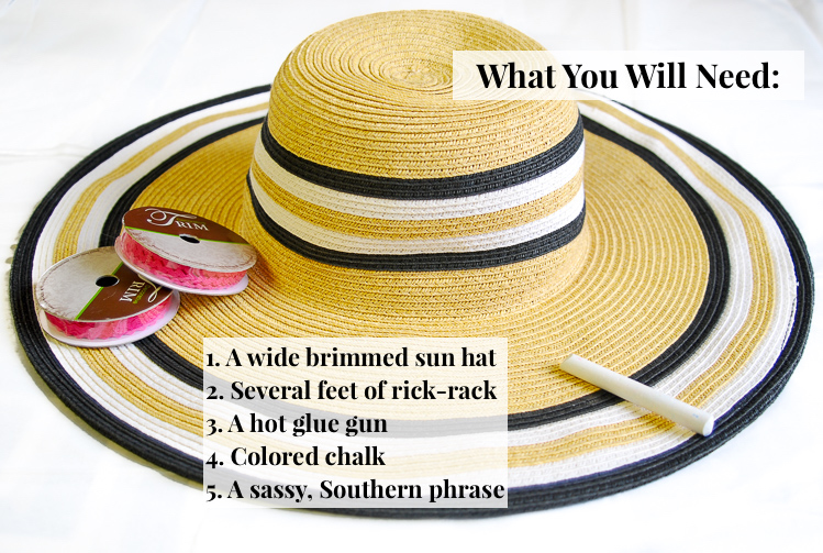 A little bit sassy, a whole lot of Southern this DIY rick-rack script sun hat is perfect for lazy days at the beach or pool!