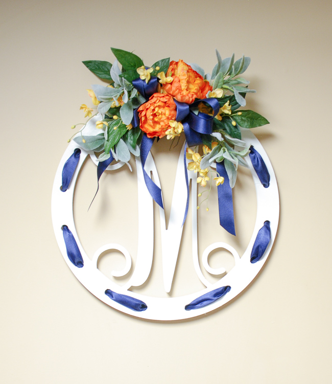Blue and white fall mantle with wooden monogram sign diy tutorial