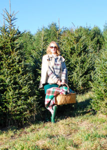 A vintage ski sweater, green hunters, wool mini, and trench cape make this the perfect preppy holiday outfit for a picnic on the tree farm!