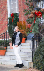 Two looks with this fair isle sweater vest in classic black and white for chic everyday wear that will keep you toasty on these cold January days! #casuallook #sweatervest #fairisle #chicstyle #blackandwhite #talbots
