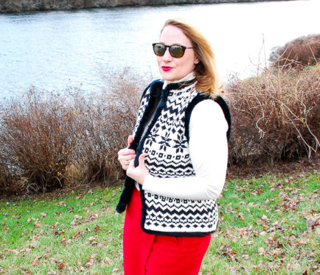 Two looks with this fair isle sweater vest in classic black and white for chic everyday wear that will keep you toasty on these cold January days!