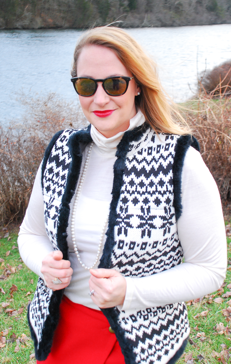 Two looks with this fair isle sweater vest in classic black and white for chic everyday wear that will keep you toasty on these cold January days!
