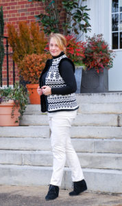 Two looks with this fair isle sweater vest in classic black and white for chic everyday wear that will keep you toasty on these cold January days! #casuallook #sweatervest #fairisle #chicstyle #blackandwhite #talbots