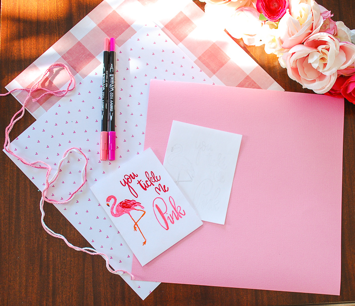 You tickle me pink free printable flamingo Valentine card and DIY envelope tutorial with coloring card option.