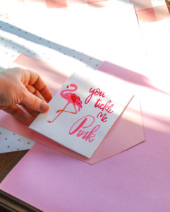 You tickle me pink free printable flamingo Valentine card and DIY envelope tutorial with coloring card option.