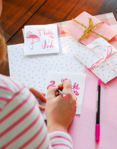 You tickle me pink free printable flamingo Valentine card and DIY envelope tutorial with coloring card option.