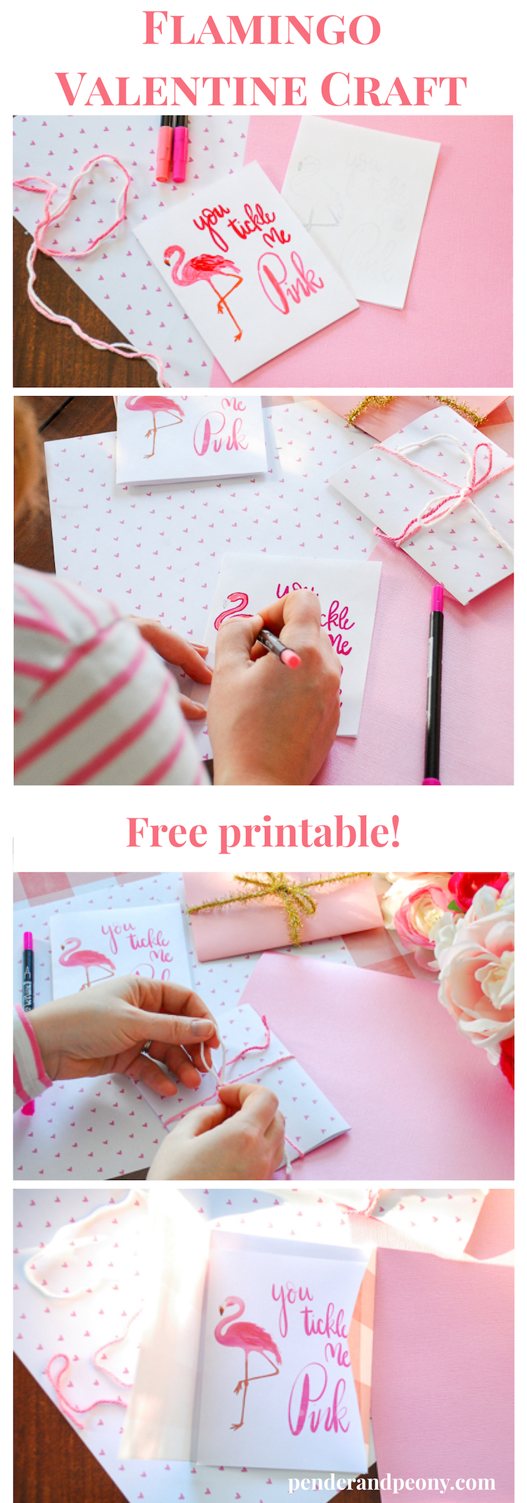 You tickle me pink free printable flamingo valentine card and DIY envelope tutorial with coloring card option.