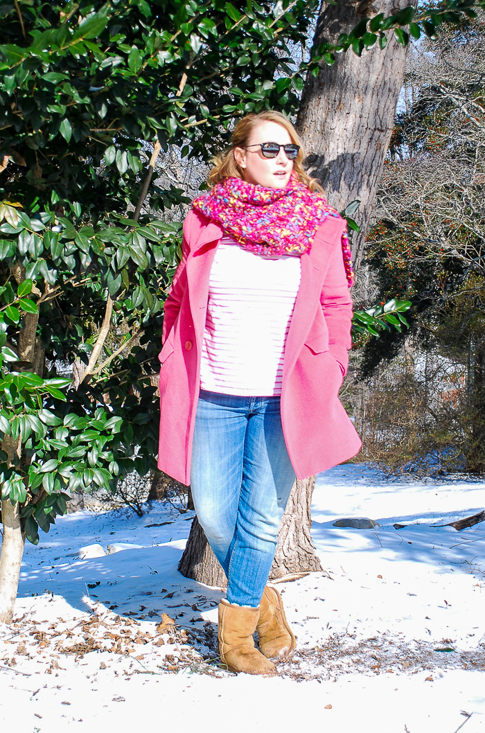 A pink coat to trounce those winter blues! #pinkcoat #modernclassicstyle #snowdaycasual