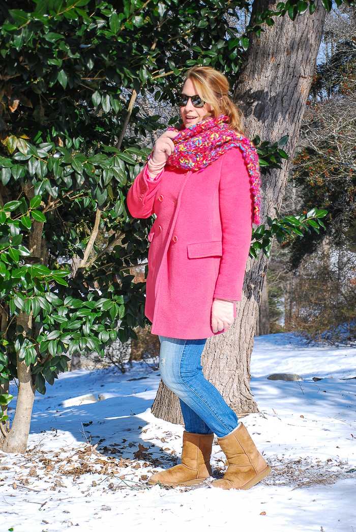A pink coat to trounce those winter blues! #pinkcoat #modernclassicstyle #snowdaycasual