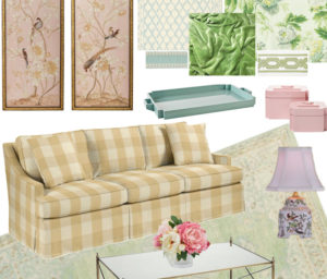 Gingham and chintz harmonize in this traditional living room for a bright and airy space that is full of Chinoiserie details and Southern charm.