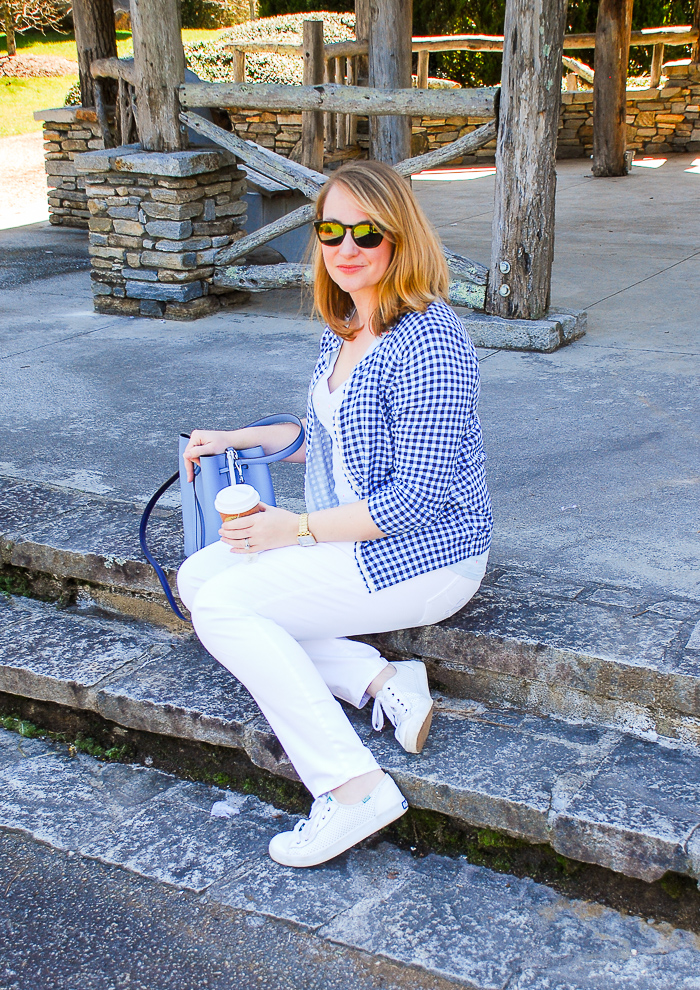 The perfect spring outfit pairing in blue and white: gingham cardis & ladybug tees!