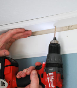 pre-drill holes to install DIY crown molding