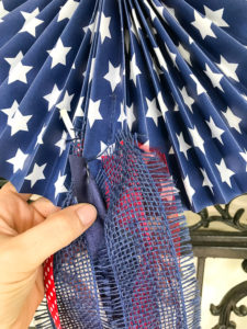 Back of patriotic rosette showing staples