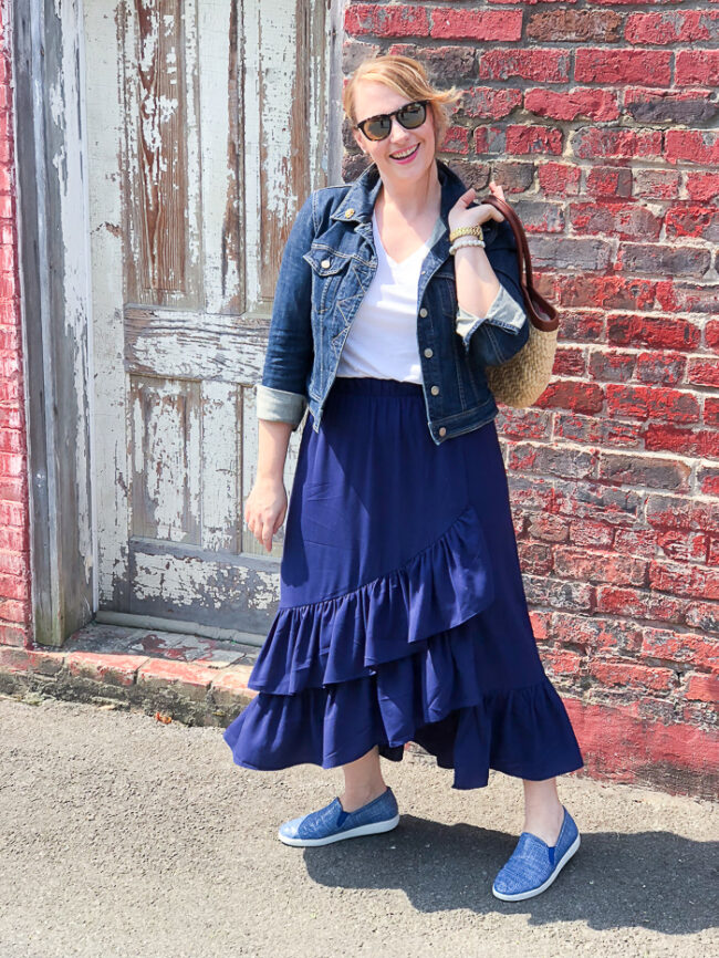 Casual Flounce Skirt & Sneakers Outfit Pender & Peony A Southern Blog