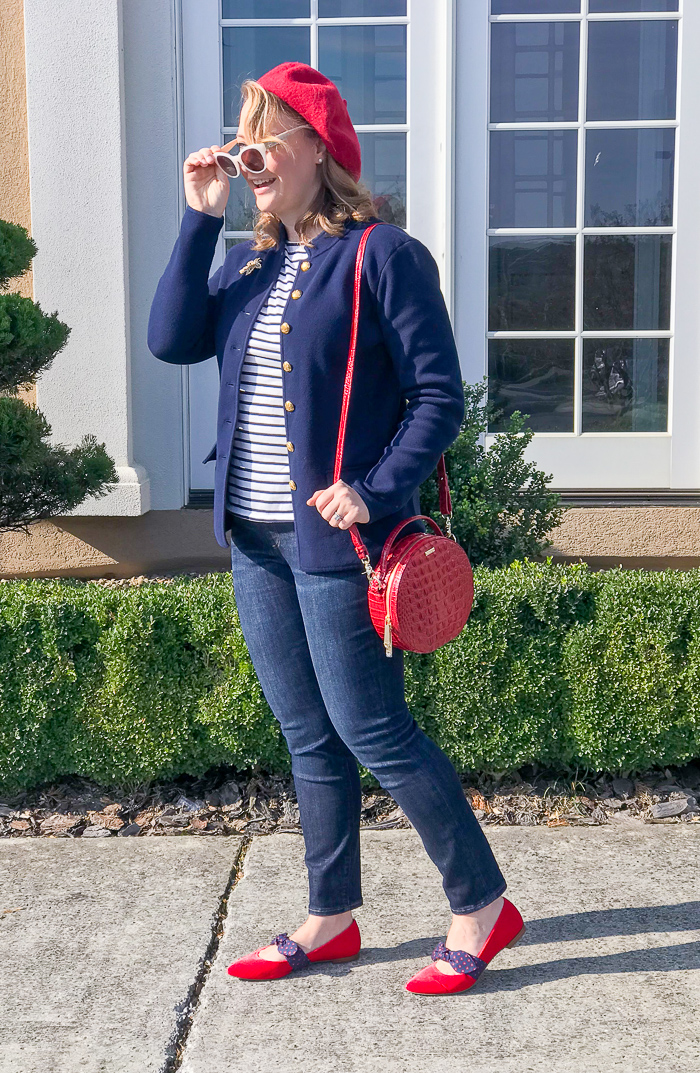 Navy and red store outfit