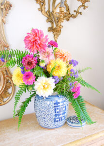 side view of dahlia arrangement