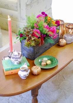 Decorate coffee table for autumn with a fall dish garden
