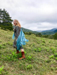 Katherine walking up hill for stress relief