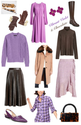 Fashion collage of violet and chocolate styles for fall looks
