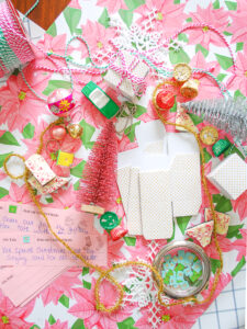 Materials to make DIY advent calendar present ornaments