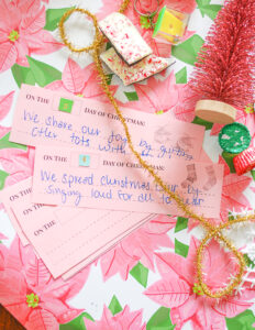Christmas activities on paper slips to put in the advent day boxes
