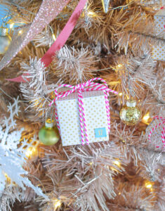 DIY advent calendar present ornament hangs on tree