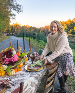 Katherine of Pender and Peony sets Thanksgiving table for a rustic Chinoiserie look.