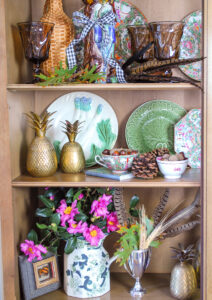 Majolica display in bookcase