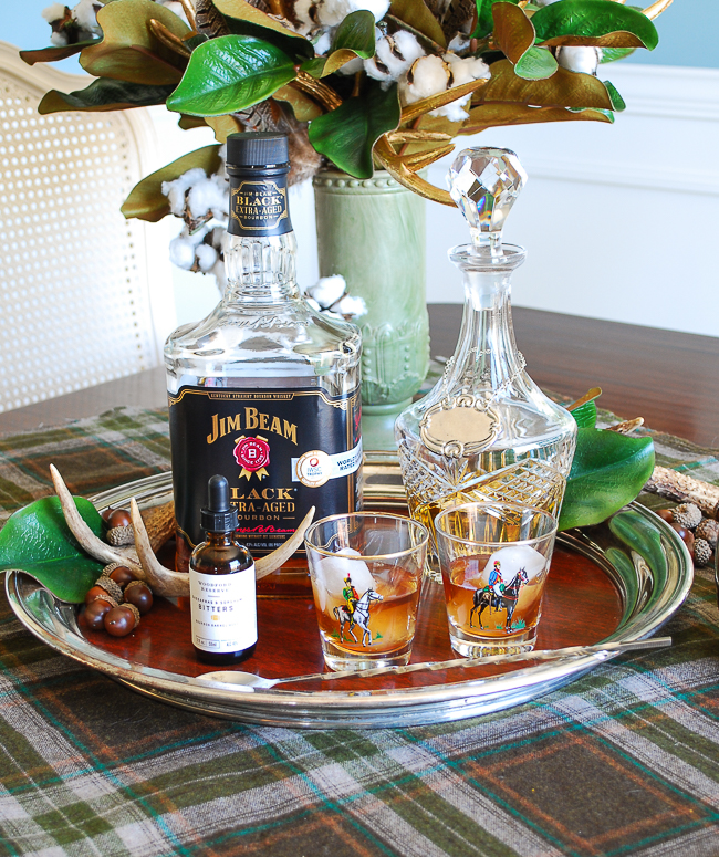 Jim Beam Black and sassafras and sorghum bitters is the last pairing on the silver tray
