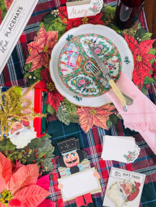 Flatlay with Hester & Cook table papers for a Christmas gift idea for the hostess with the mostest