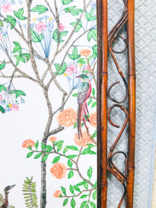 Chinoiserie paper mounted on vintage bamboo frame