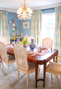 New traditional dining room reveal in interesting aqua