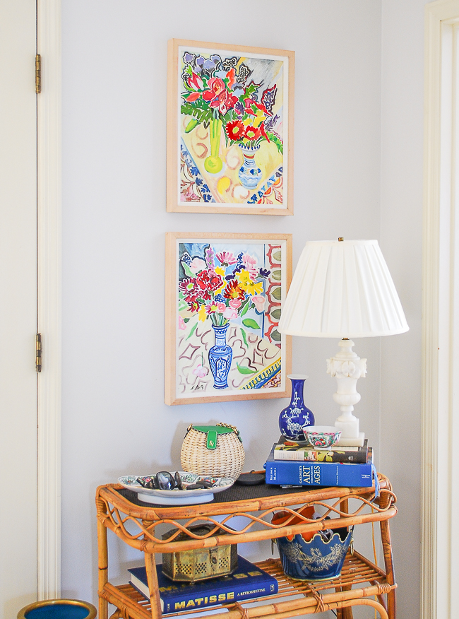 Summer decorating ideas: new floral art in my entry by Nancy Thompson Mills.