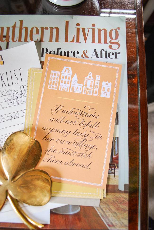 Jane Austen quote on orange postcard for inspiration and writing sweet notes to friends!
