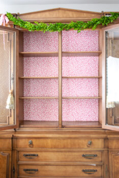China cabinet with wallpaper backing - Waverly Savoy pattern in coral
