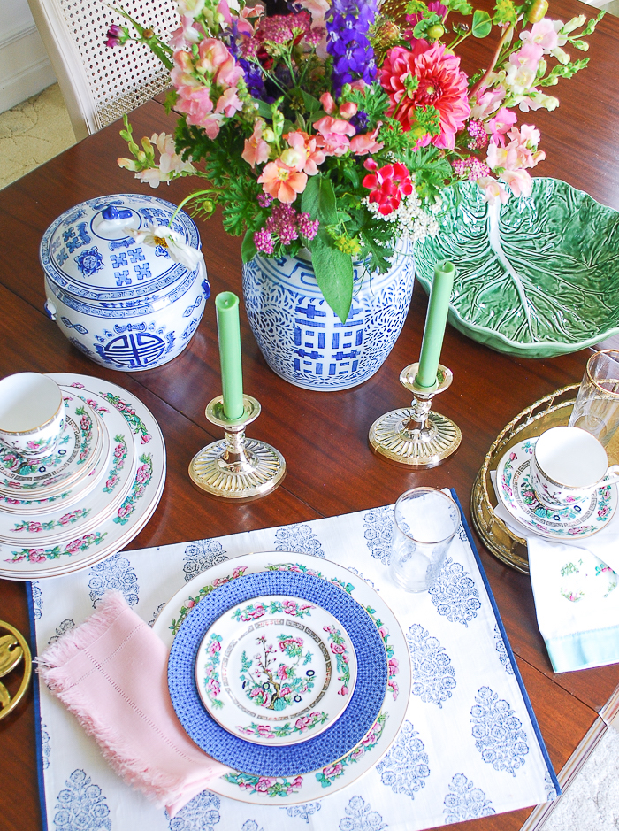 Blue and white tableware all thrift store finds in East Tennessee