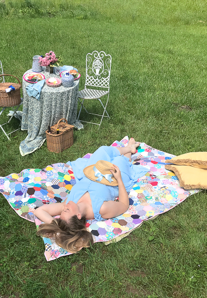 Katherine naps on picnic blanket