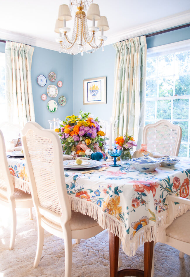 Sewing a Pretty Chintz Tablecloth with Bullion Fringe Pender & Peony