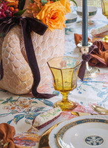 Amber Independence Crystal, octagonal shape goblets on Thanksgiving Table