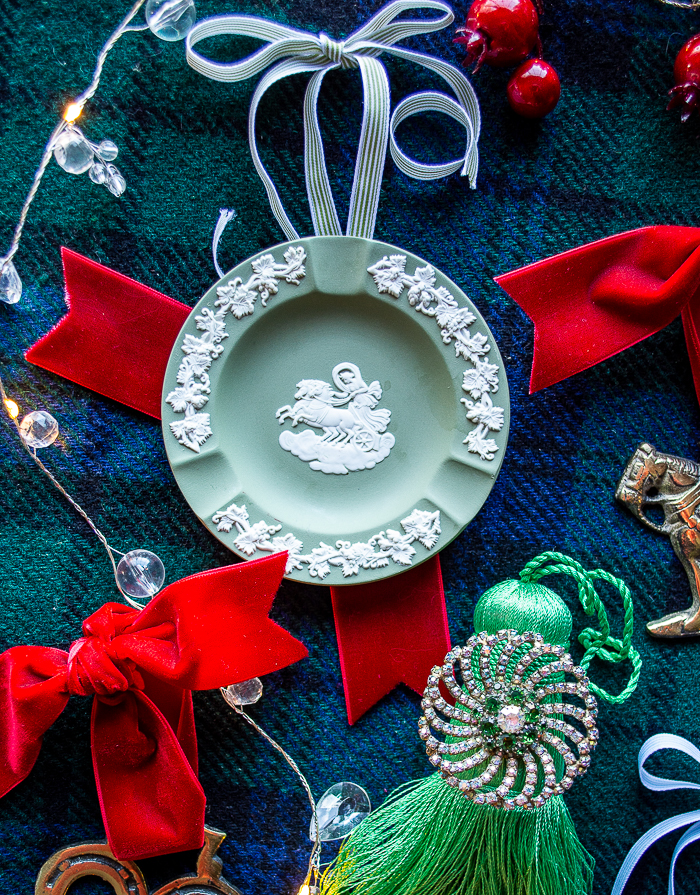Green Wedgwood Jasperware ashtray as ornament