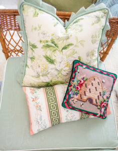 Grandmillennial pillow pile - chintz, needlepoint, and chinoiserie