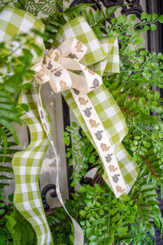 gingham bow and bunny ribbon on fern wreath
