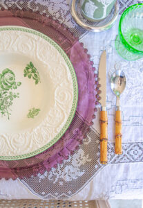 Faux bamboo flatware add a rustic touch to this springtime table